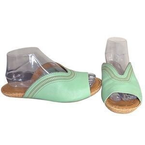 Klub Nico Mint Green Leather Slide‎ Scalloped Sandals Women's Size 8